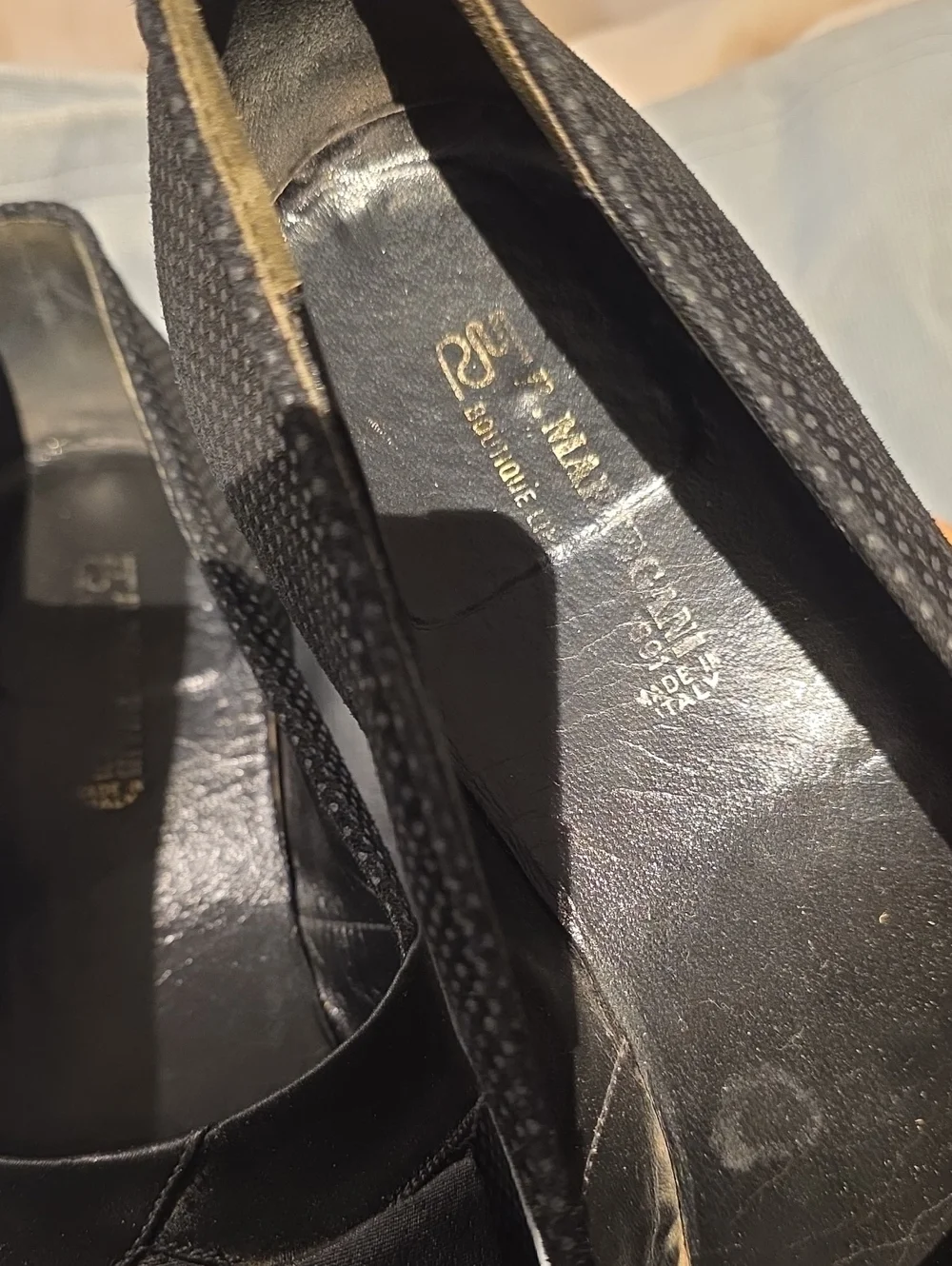 Vintage R Martegani Black Suede Slip-On Loafers With Bow-tie Accent